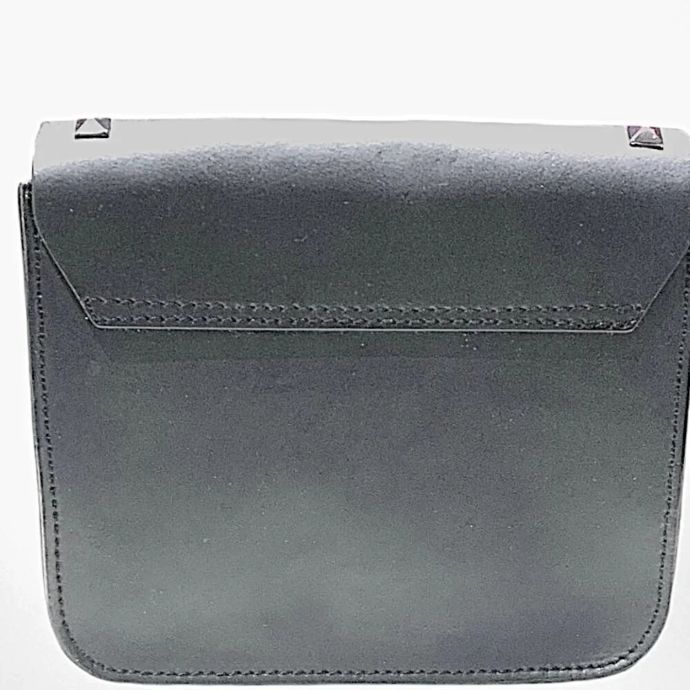 Borse in Pelle Black Studded Matte Leather Crossbody Bag w/Chainstrap